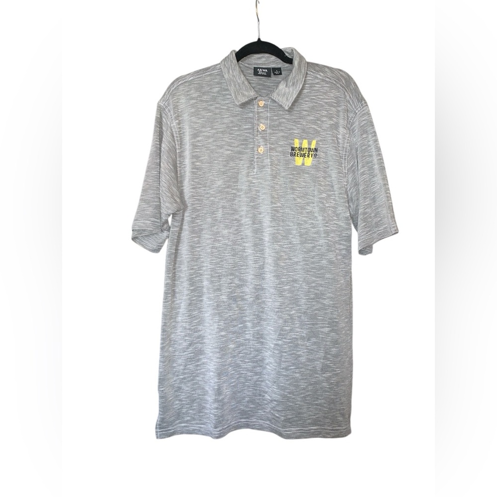AKWA Classic Wormtown Brewery Mens Gray Short Sleeve Polo‎ Size Large